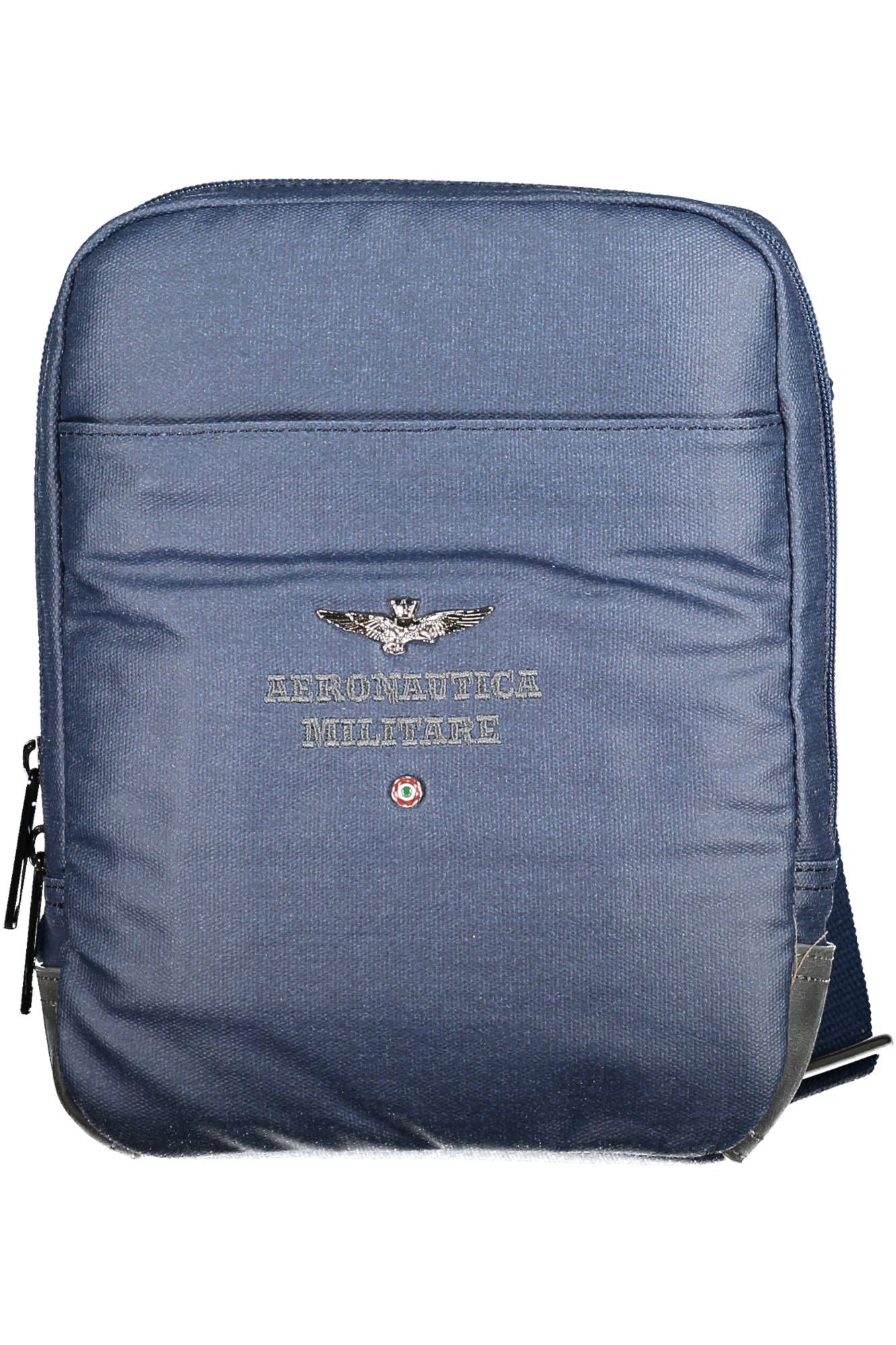 Elite Blue Cotton Shoulder Bag with Logo Detail