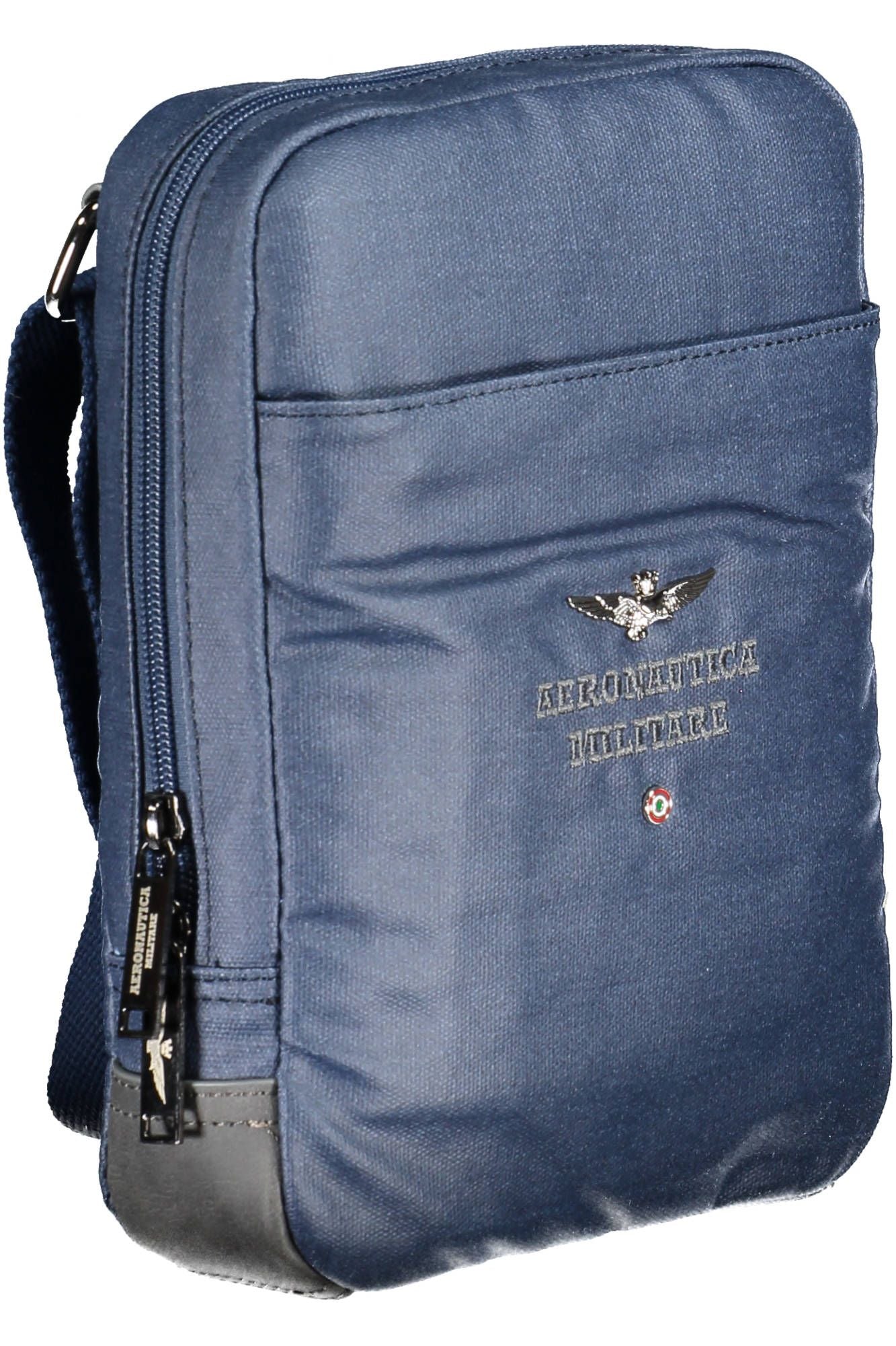 Elite Blue Cotton Shoulder Bag with Logo Detail