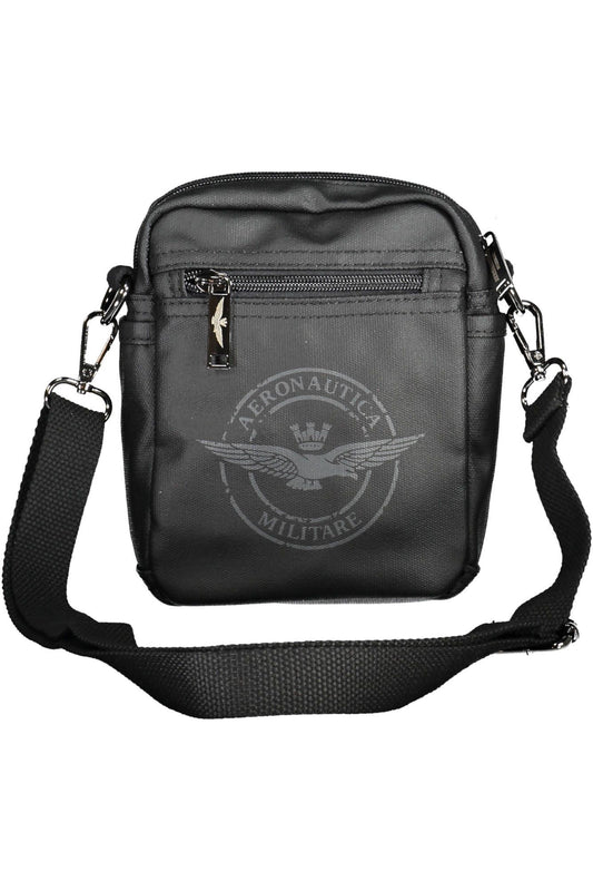 Sleek Black Cotton Shoulder Bag with Logo Detail