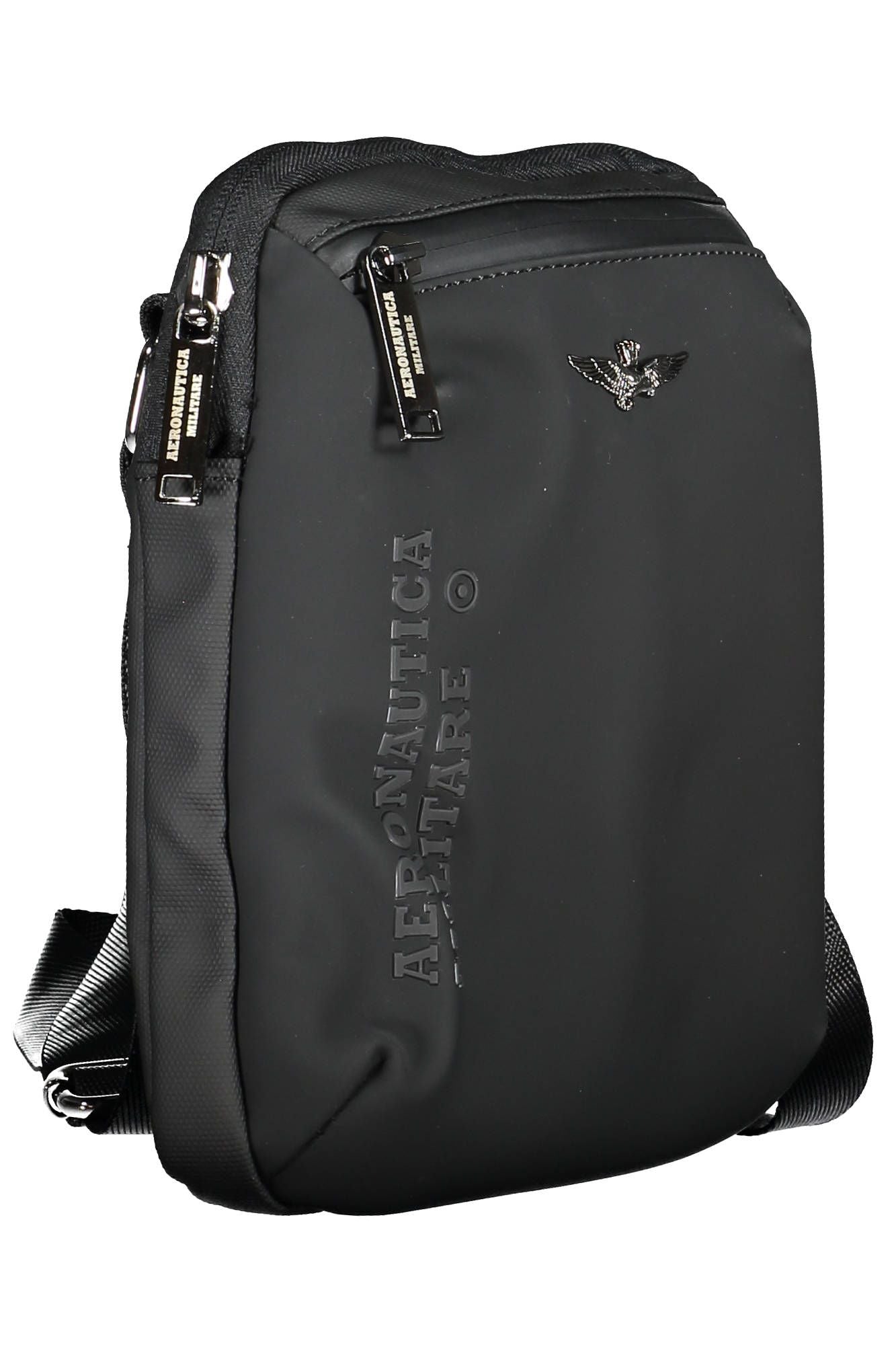 Sleek Black Polyester Shoulder Bag