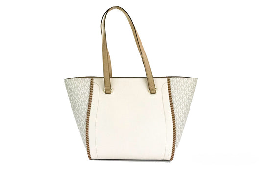 Carine Large Light Cream Leather PVC Front Zip Shoulder Tote Bag