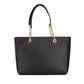 Jet Set Medium Black Leather Front Zip Chain Tote Purse Bag