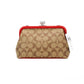Nora Small Khaki Red Signature PVC Kisslock Chain Crossbody Bag