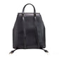 Phoebe Medium Black Smooth Leather Drawstring Flap Backpack Bookbag