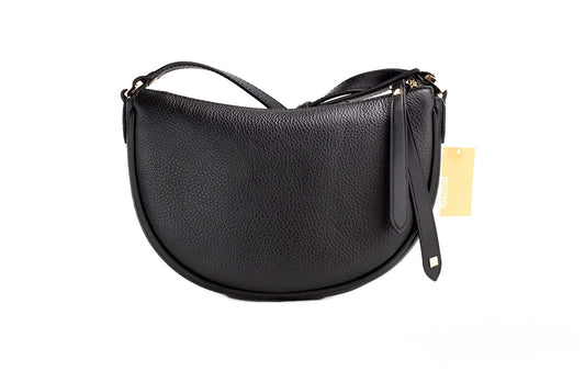 Dover Small Black Pebbled Leather Half Moon Crossbody Purse Bag