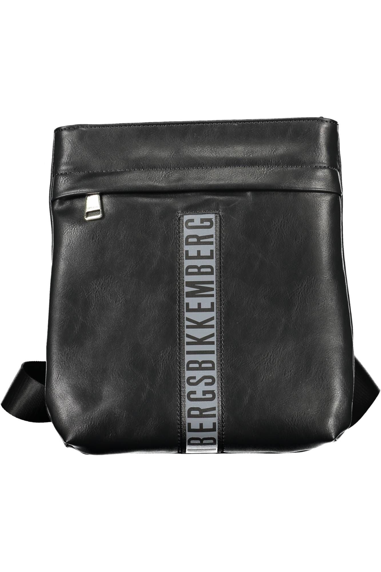 Sleek Black Polyurethane Shoulder Bag with Logo