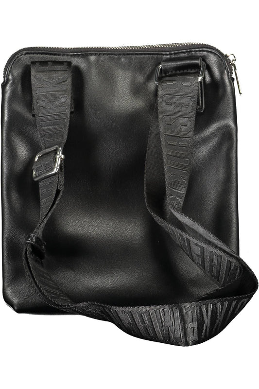 Sleek Black Polyurethane Shoulder Bag