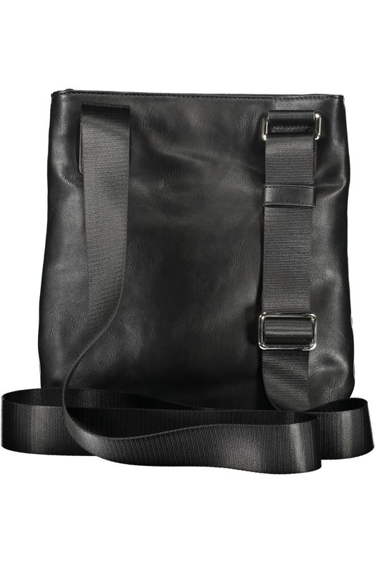 Sleek Black Polyurethane Shoulder Bag with Logo