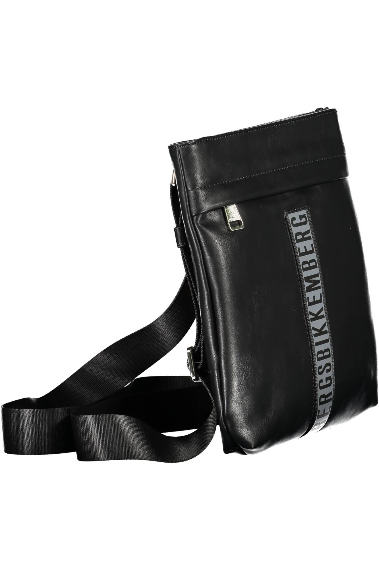 Sleek Black Polyurethane Shoulder Bag with Logo