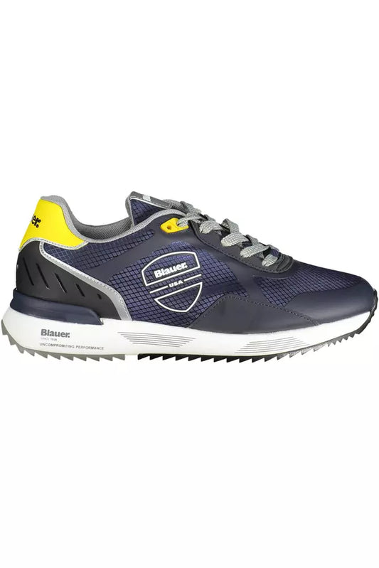 Sleek Blue Sports Sneakers with Contrasting Accents