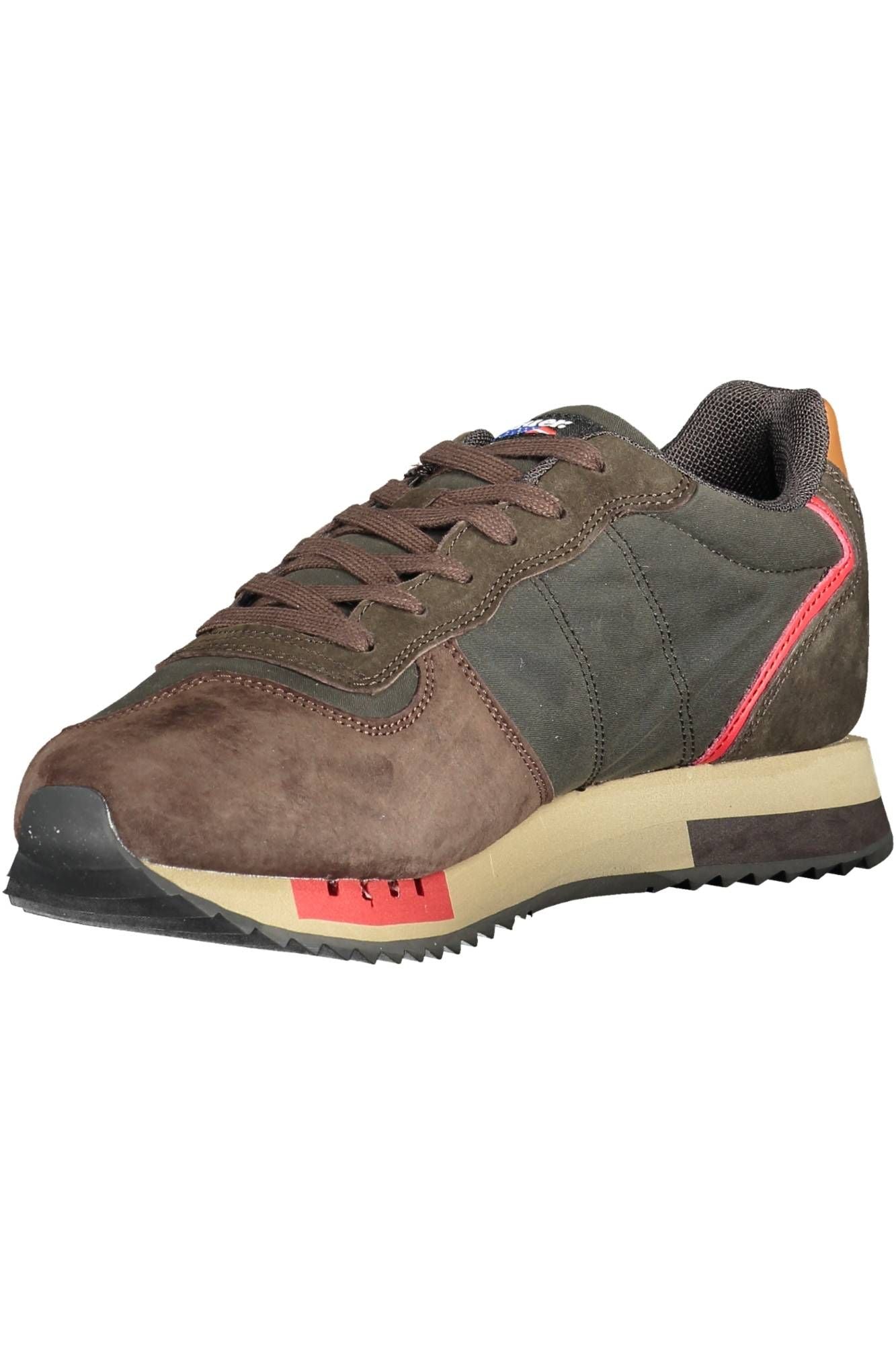 Brown Polyester Sneakers with Contrasting Details