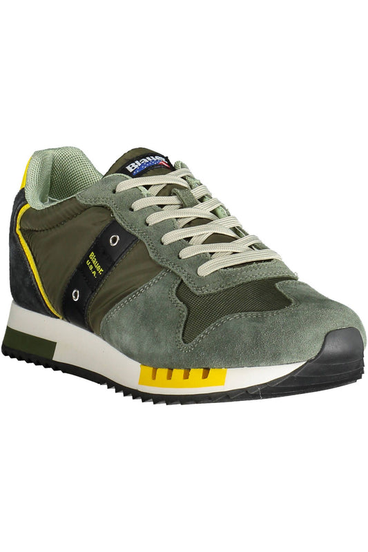 Green Contrast Lace-Up Sports Sneakers