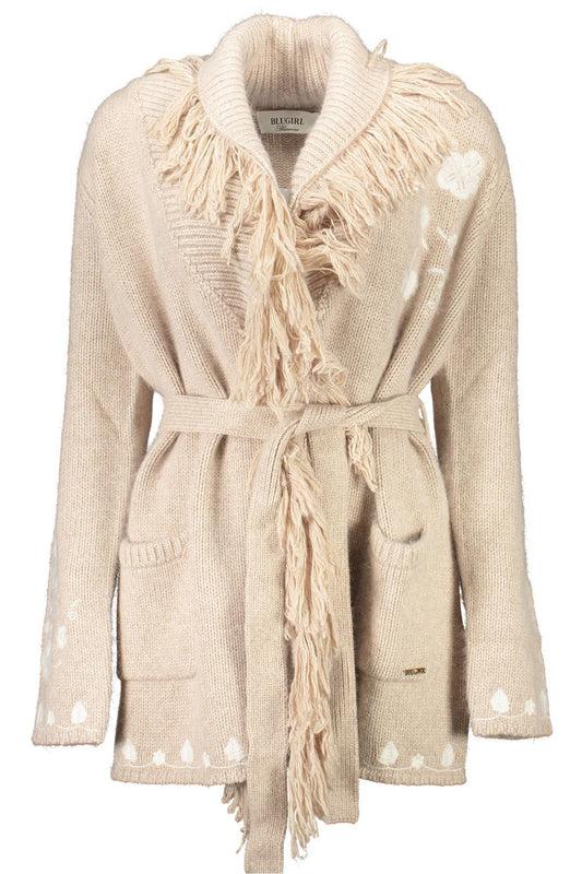 Chic Beige Wool Cardigan with Embroidery Details