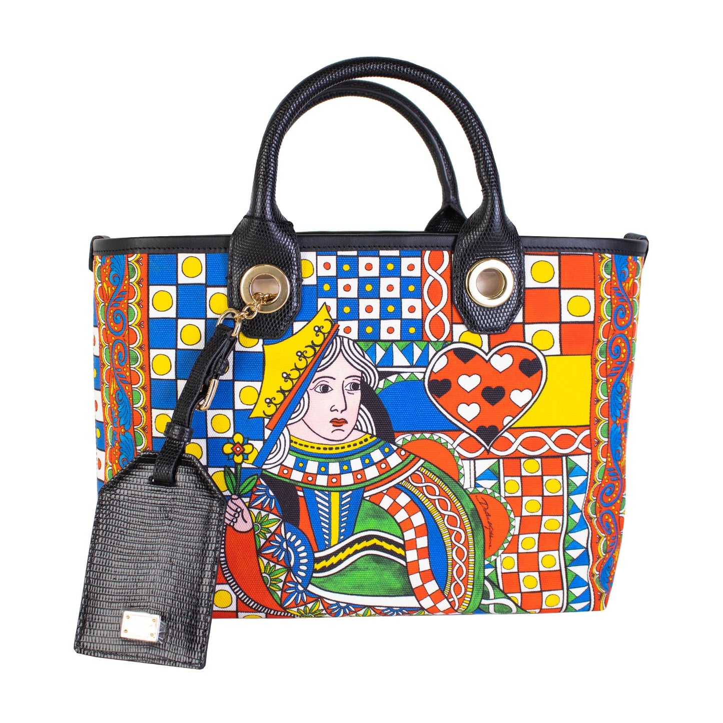 Queen of Hearts Multicolor Leather Handbag