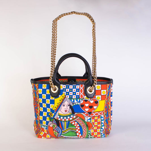 Queen of Hearts Multicolor Leather Handbag