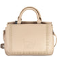 Chic Beige Dual-Compartment Handbag with Logo Detail