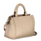 Chic Beige Dual-Compartment Handbag with Logo Detail