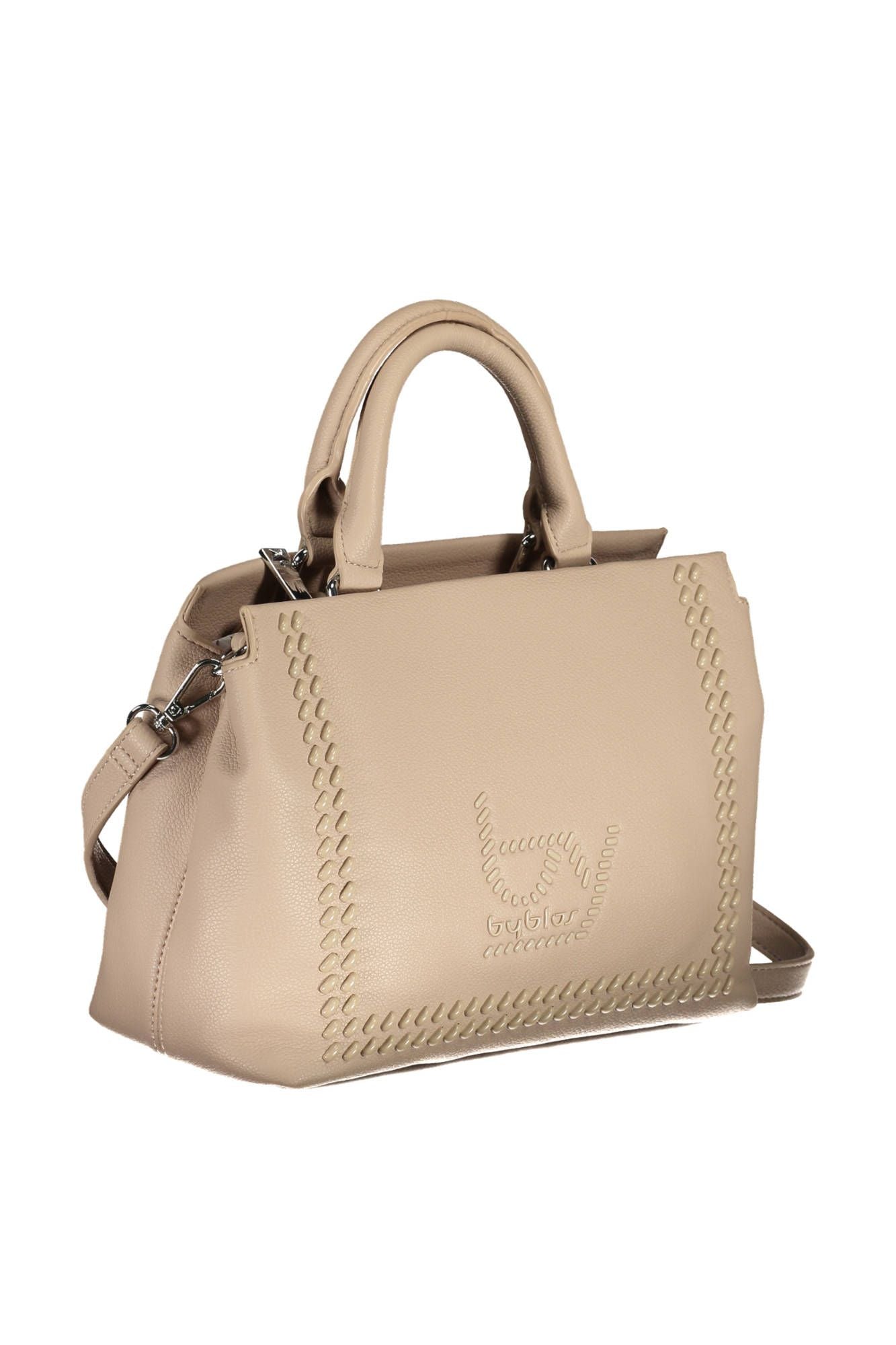 Chic Beige Dual-Compartment Handbag with Logo Detail