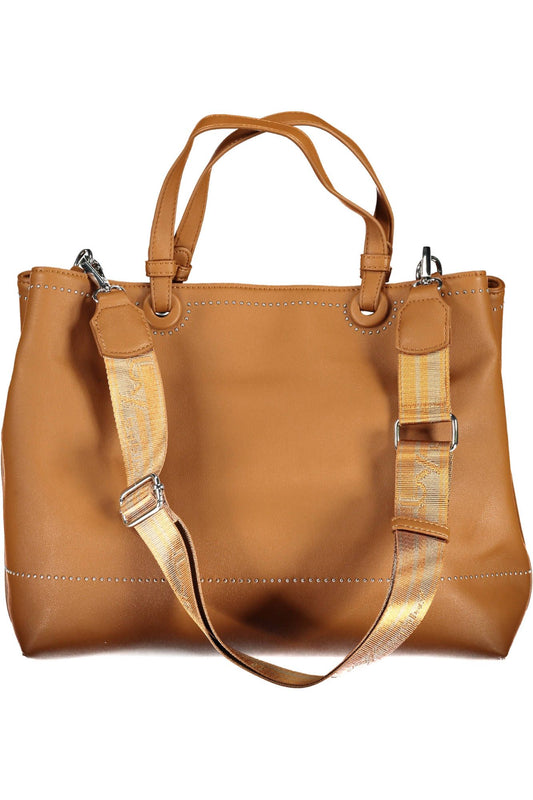 Elegant Two-Tone Brown Handbag with Logo Detail