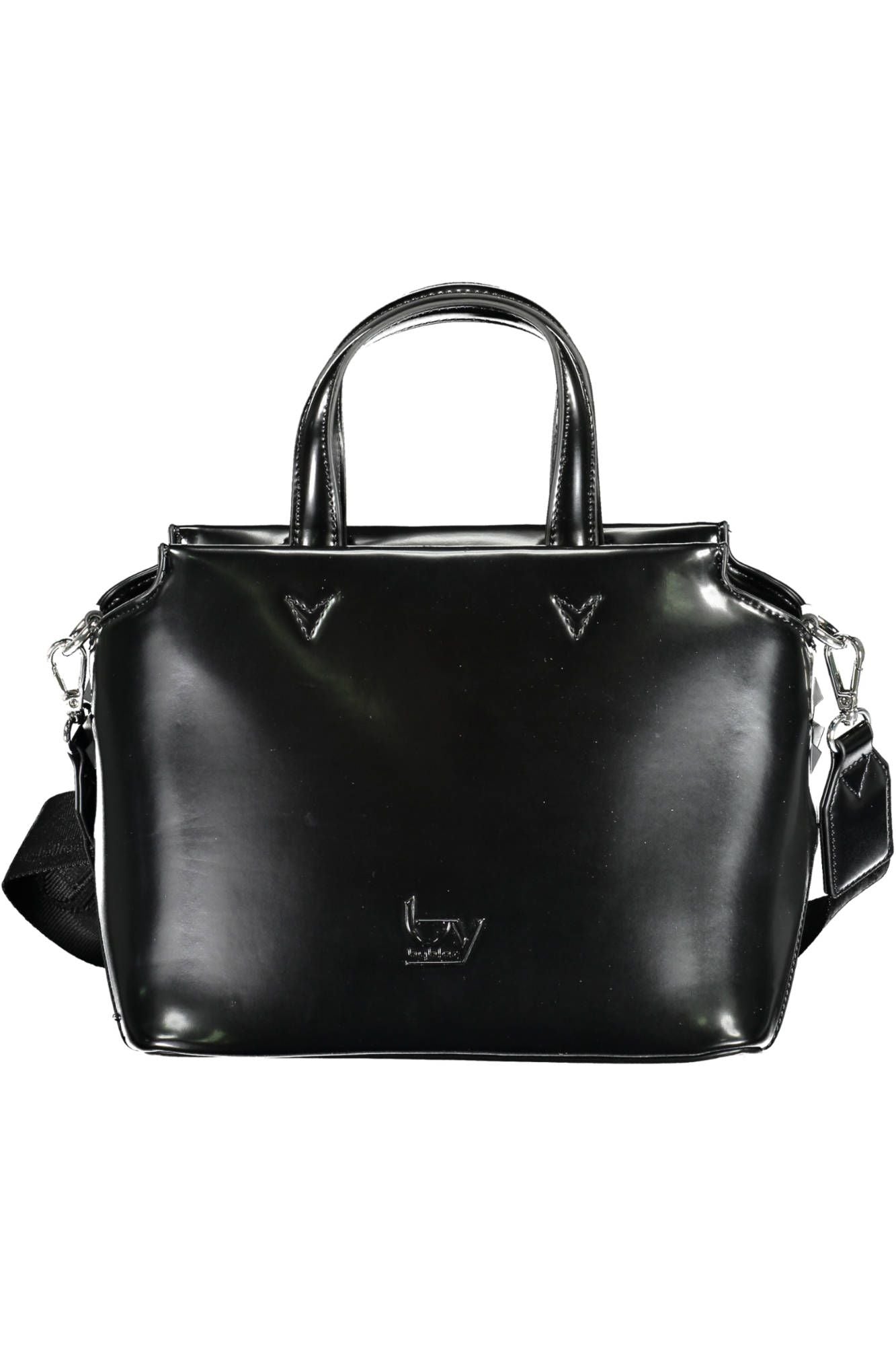 Elegant Black Two-Handle Bag with Contrasting Details