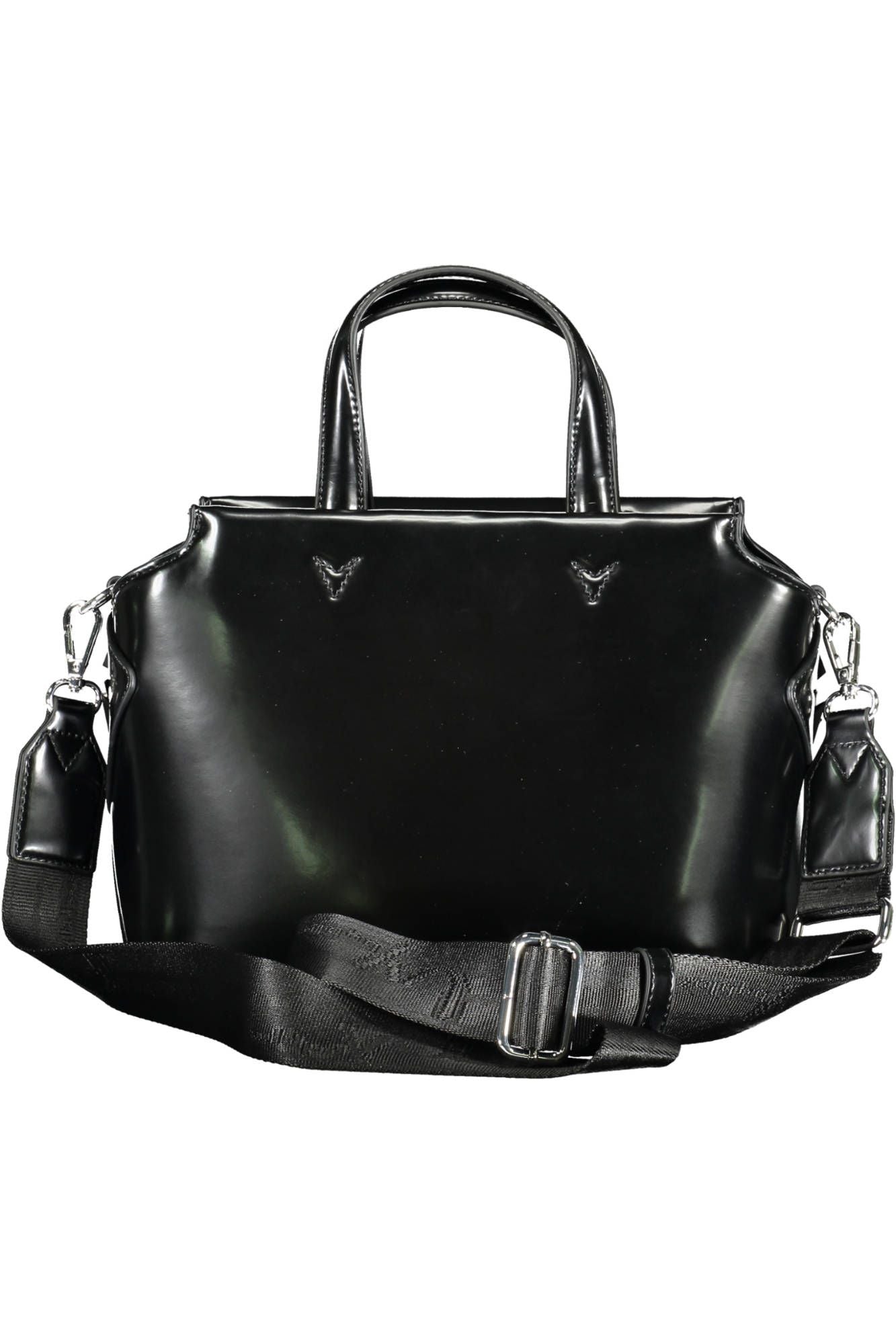 Elegant Black Two-Handle Bag with Contrasting Details