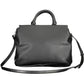 Elegant Two-Handle Black Handbag with Contrasting Details