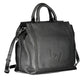 Elegant Two-Handle Black Handbag with Contrasting Details