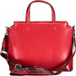Elegant Red Two-Handle Satchel with Print Detail