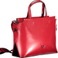 Elegant Red Two-Handle Satchel with Print Detail