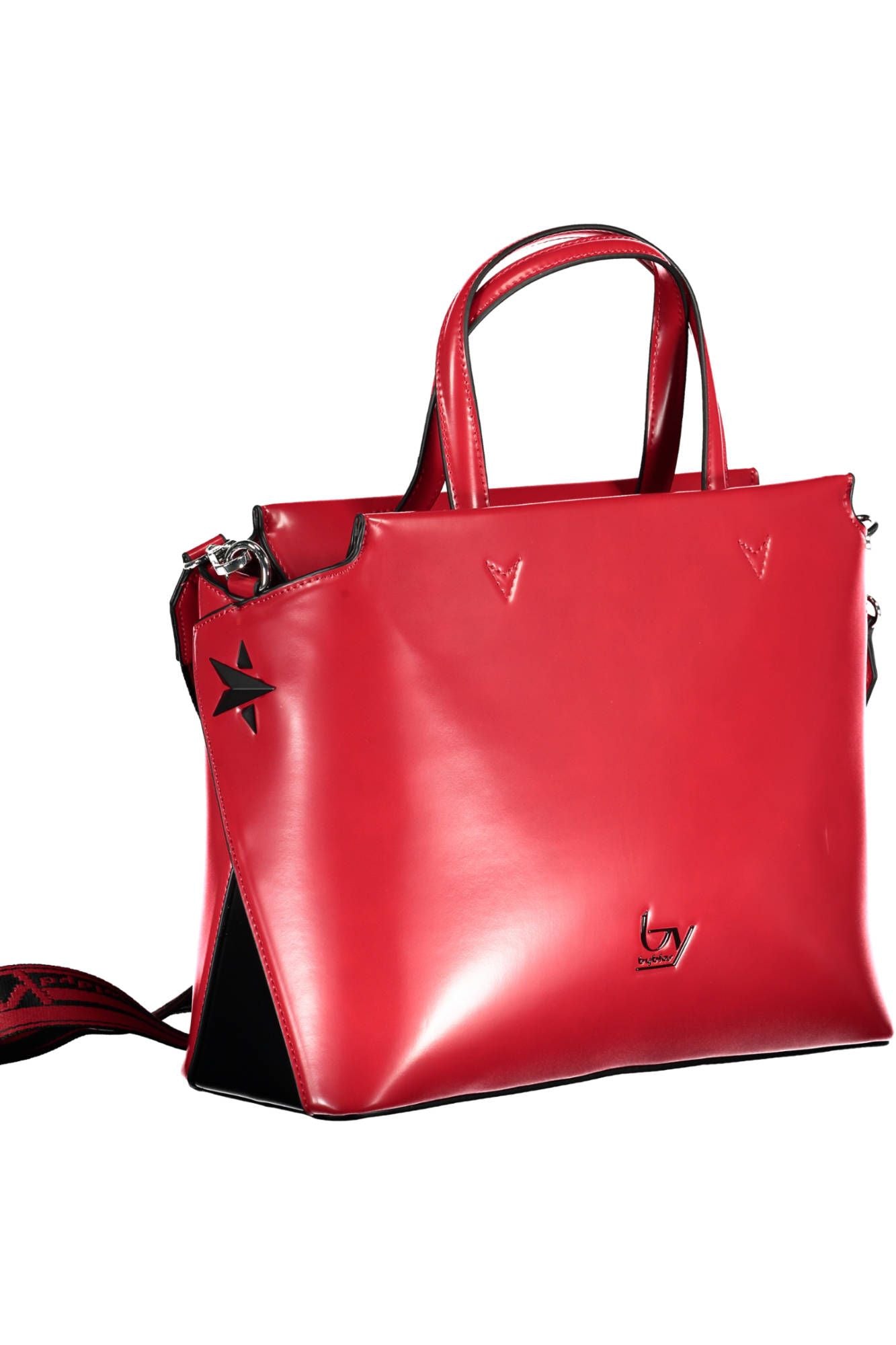 Elegant Red Two-Handle Satchel with Print Detail