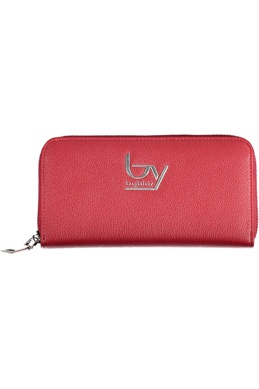 Elegant Red Polyurethane Wallet with Zip Closure