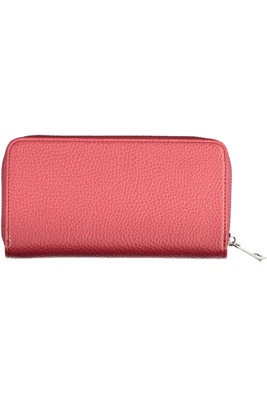 Elegant Red Tri-Compartment Wallet with Logo