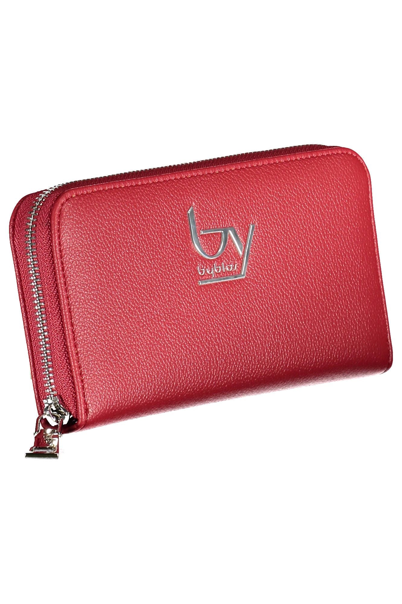 Elegant Red Polyurethane Wallet with Zip Closure