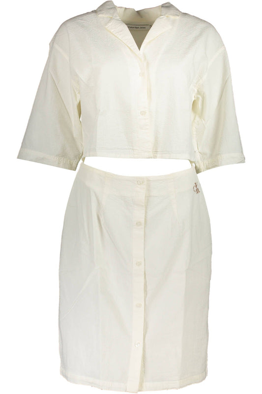 Chic White Cotton Dress with Embroidery Detail