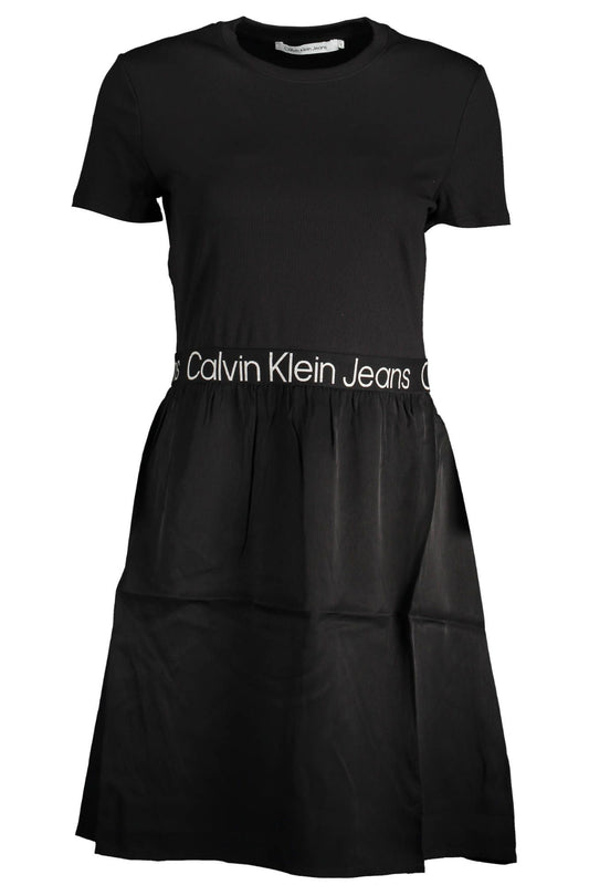 Elegant Black Short Sleeve Dress with Logo Detail