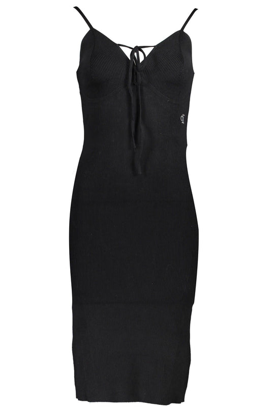 Elegant Black Halter Neck Dress with Embroidery