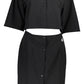 Chic Black Cotton Dress with Waist Detail