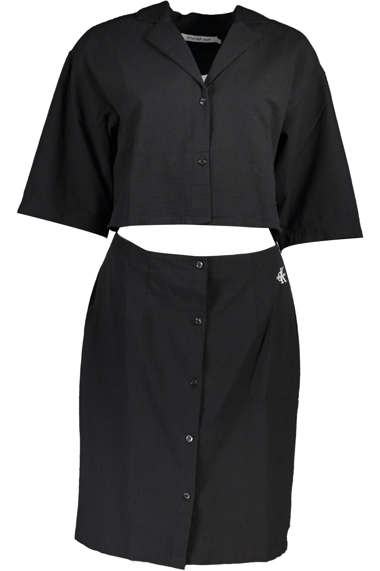 Chic Black Cotton Dress with Waist Detail