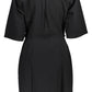 Chic Black Cotton Dress with Waist Detail