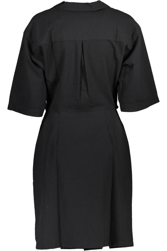 Chic Black Cotton Dress with Waist Detail
