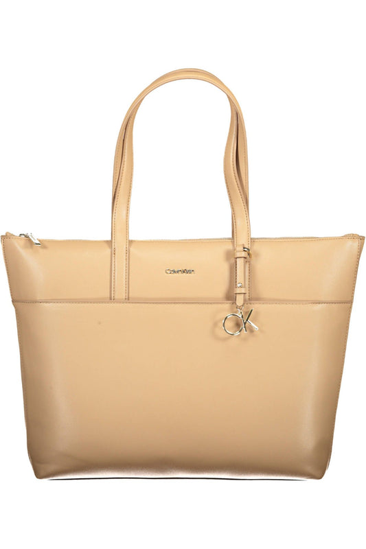 Beige Zip Closure Chic Shoulder Bag