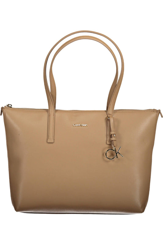 Elegant Beige Shoulder Bag with Chic Logo Detail