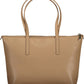 Elegant Beige Shoulder Bag with Chic Logo Detail