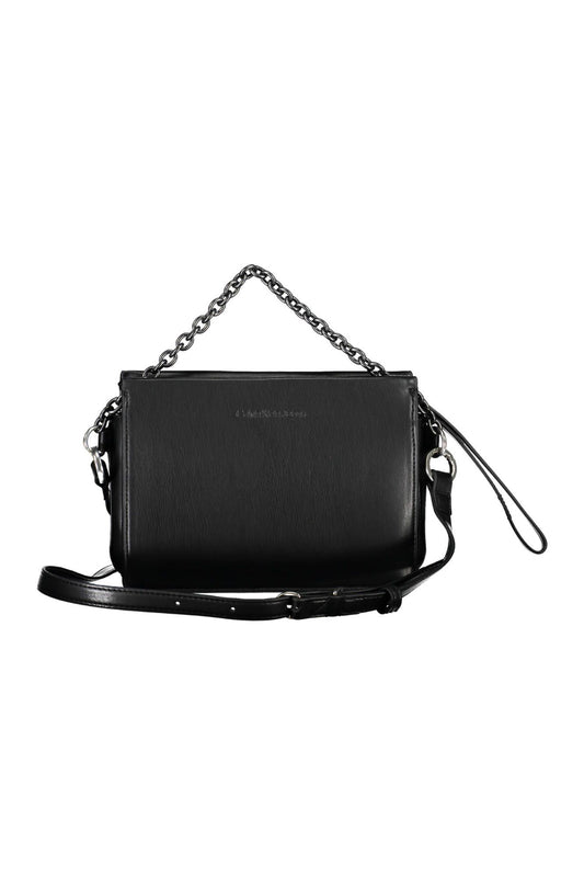 Sleek Black Polyurethane Shoulder Bag