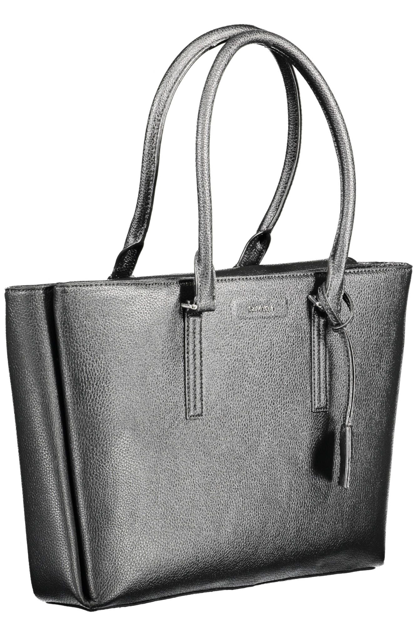 Elegant Black Shoulder Bag with Triple Compartments