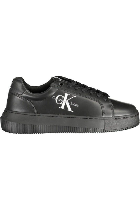 Sleek Black Recycled Sneakers with Logo Accent