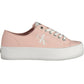 Chic Pink Lace-Up Sneakers with Contrasting Soles