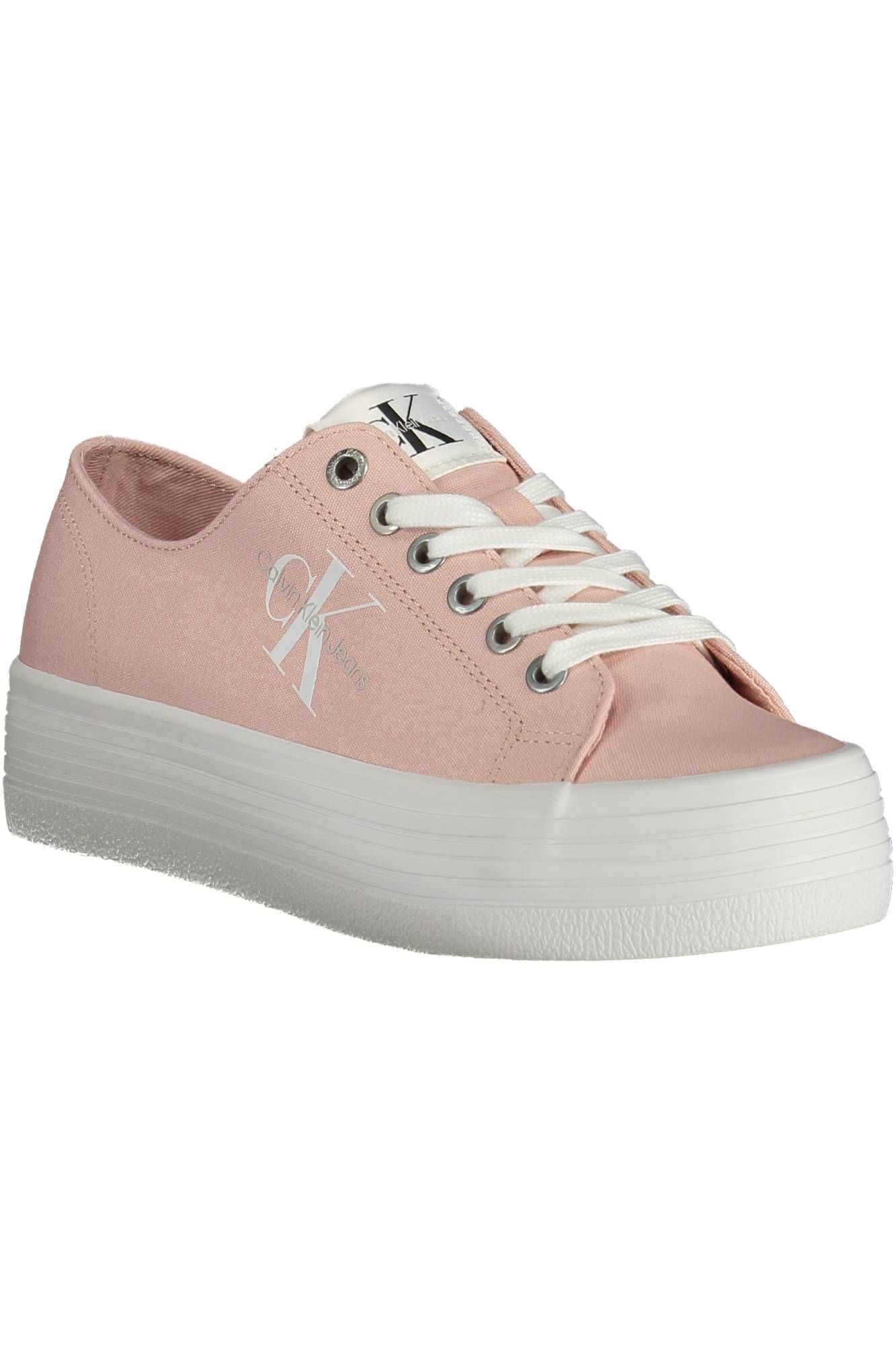 Chic Pink Lace-Up Sneakers with Contrasting Soles