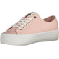 Chic Pink Lace-Up Sneakers with Contrasting Soles