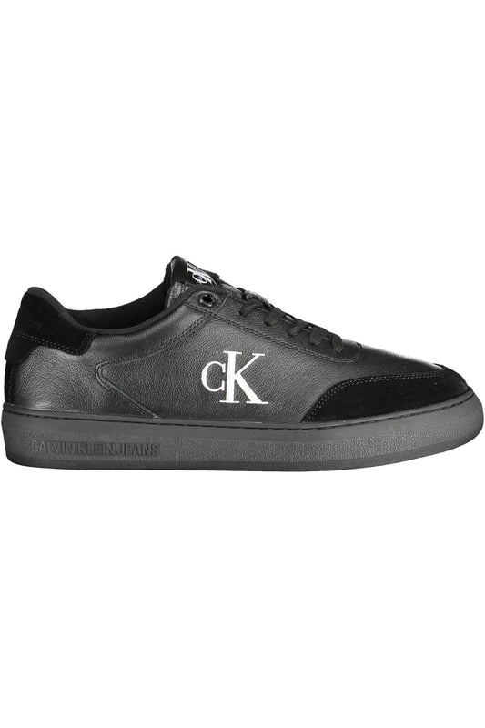 Sleek Black Sports Sneakers with Embroidery Detail